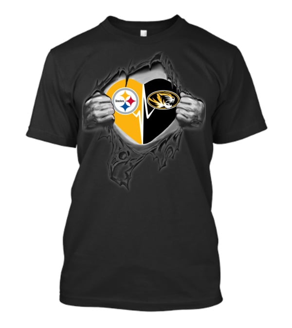 Steelers Missouri Tigers Heart Logo Fusion T-Shirt