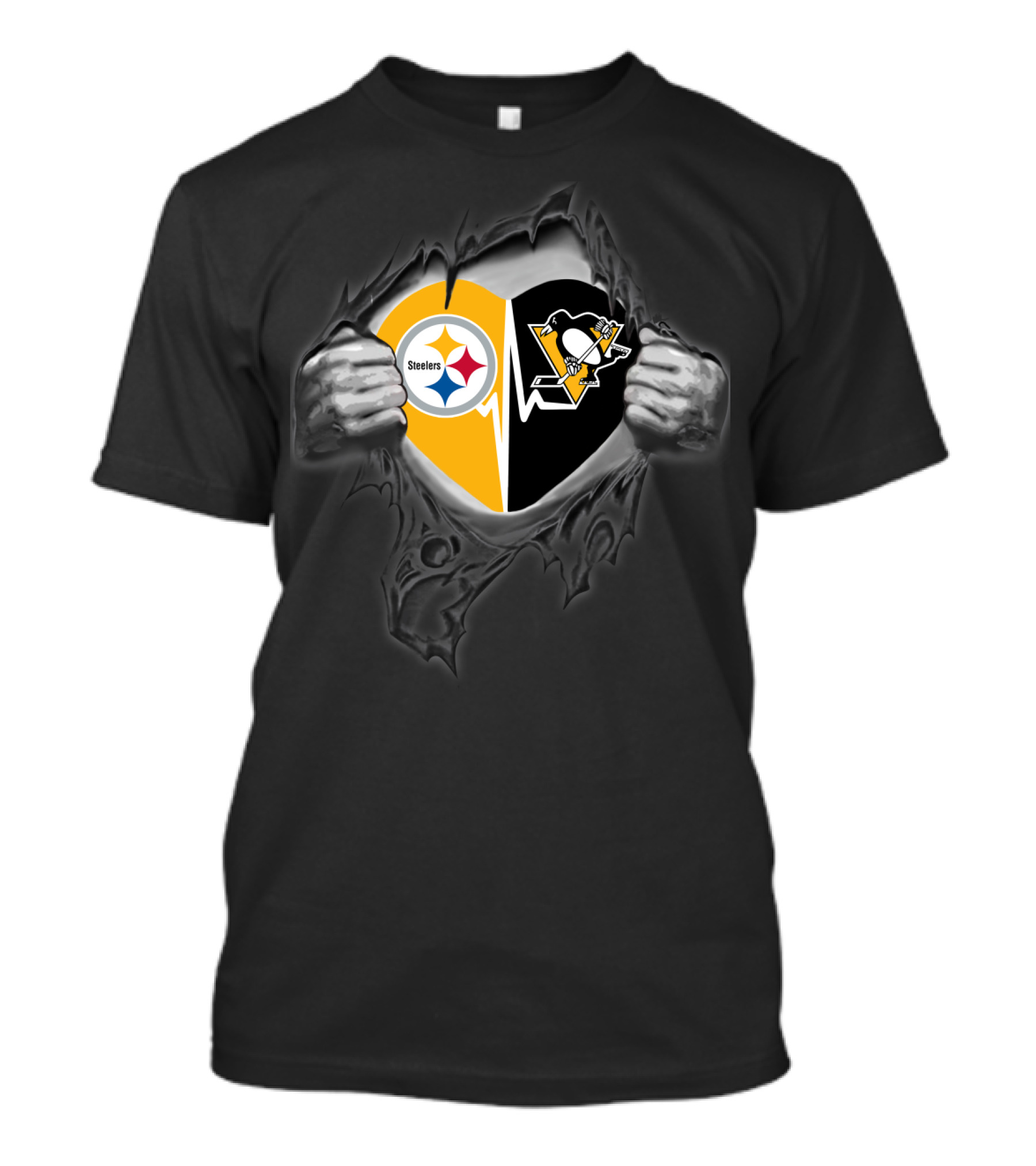 Steelers Pittsburgh Penguins Heart Logo Tear T-Shirt
