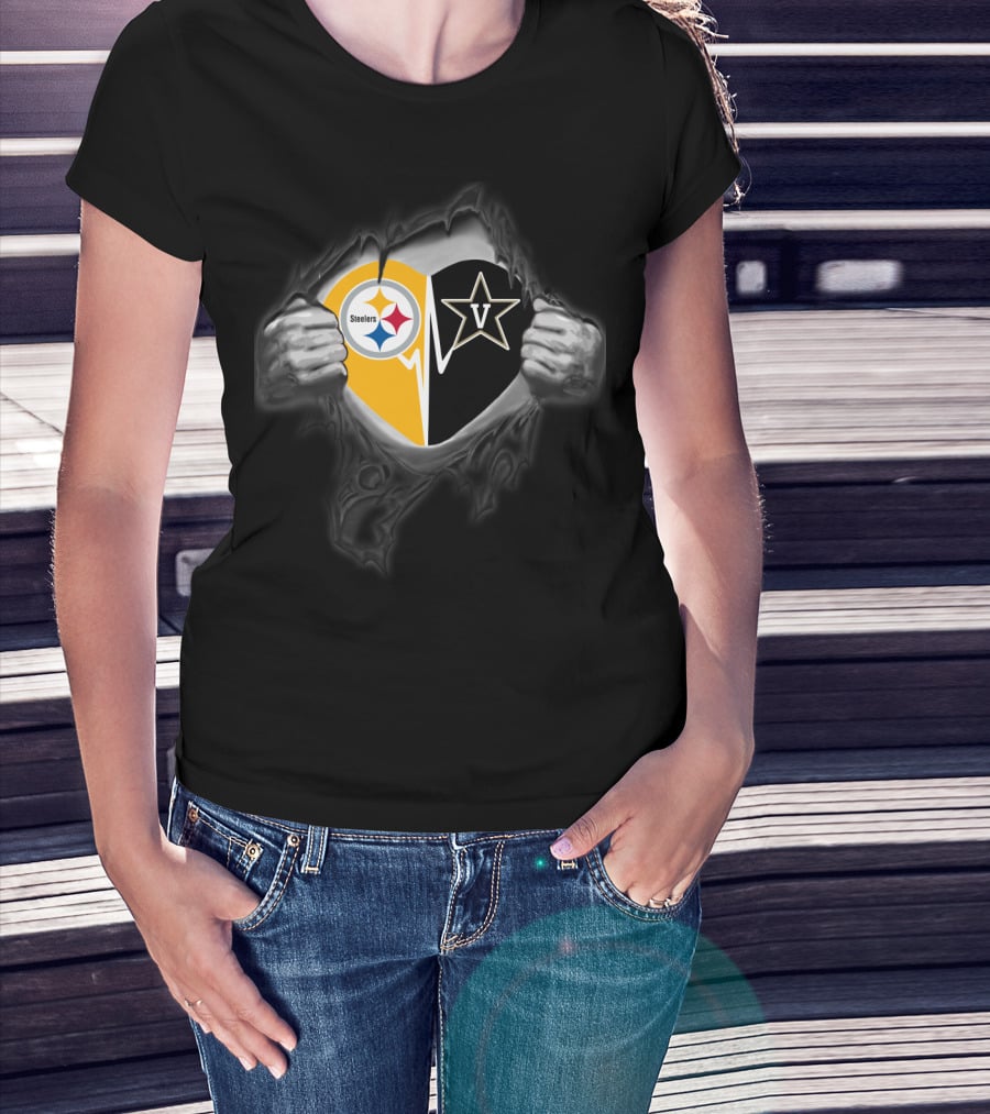 Steelers Vanderbilt Commodores Heart Logo Fusion T-Shirt