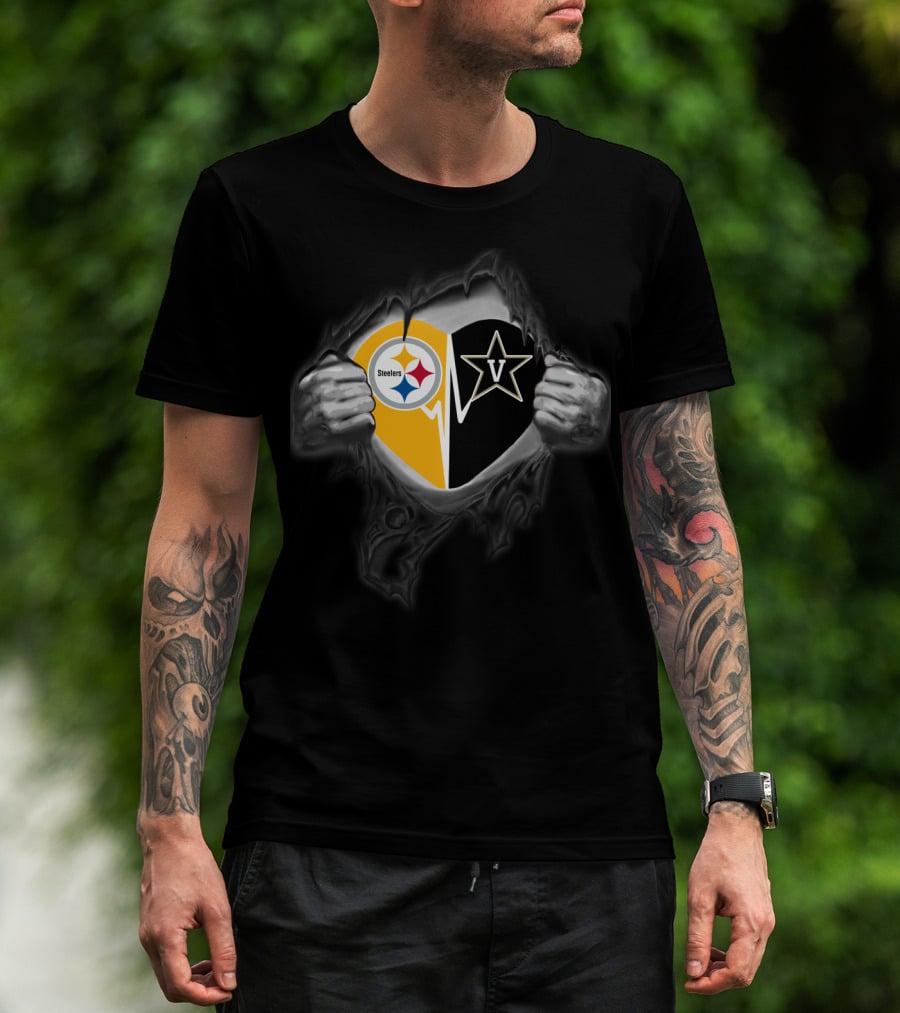 Steelers Vanderbilt Commodores Heart Logo Fusion T-Shirt