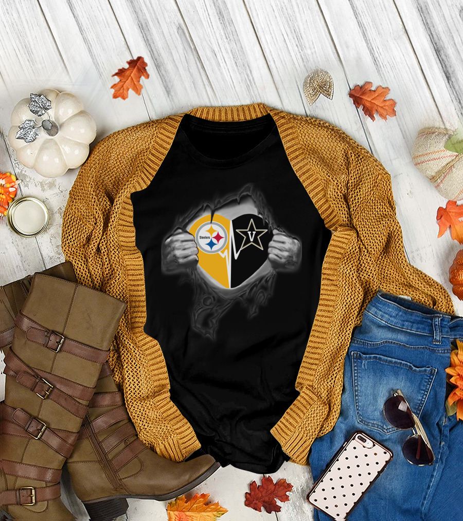 Steelers Vanderbilt Commodores Heart Logo Fusion T-Shirt