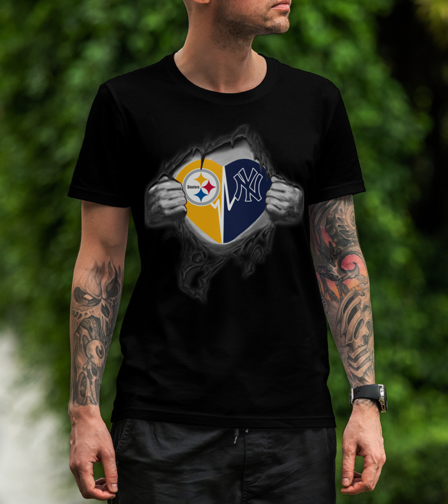 Steelers Yankees Heart Logo Fan Pride T-Shirt