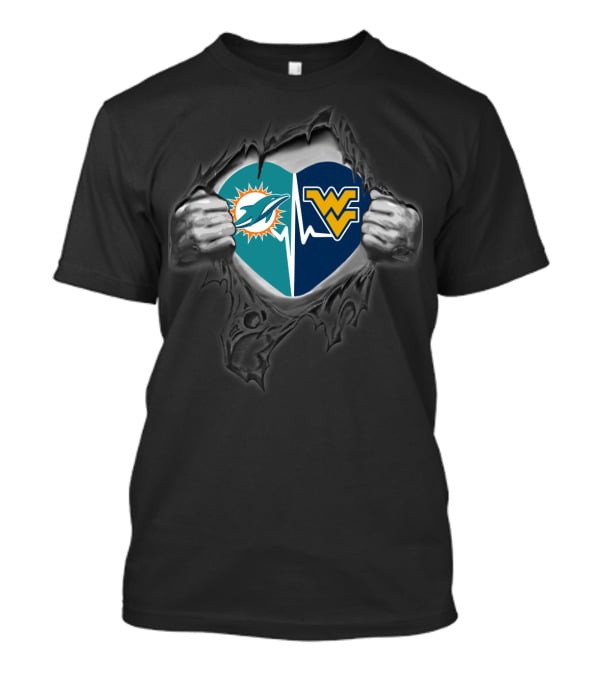 Miami Dolphins West Virginia Mountaineers Heart Hands T-Shirt
