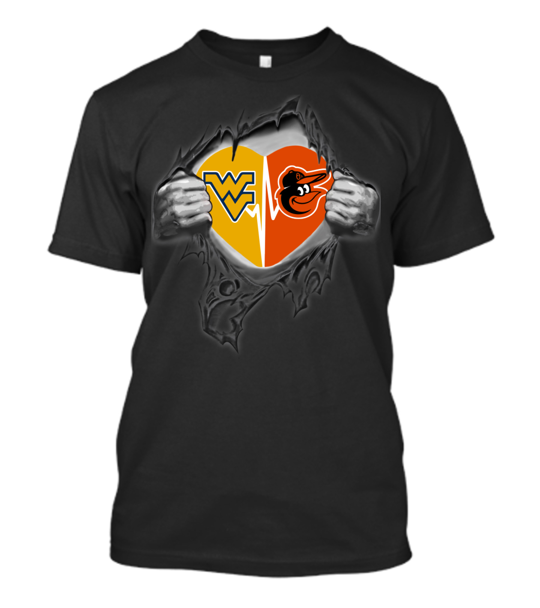 Orioles Wv Mountaineers Heart Logo Peeking Front T-Shirt