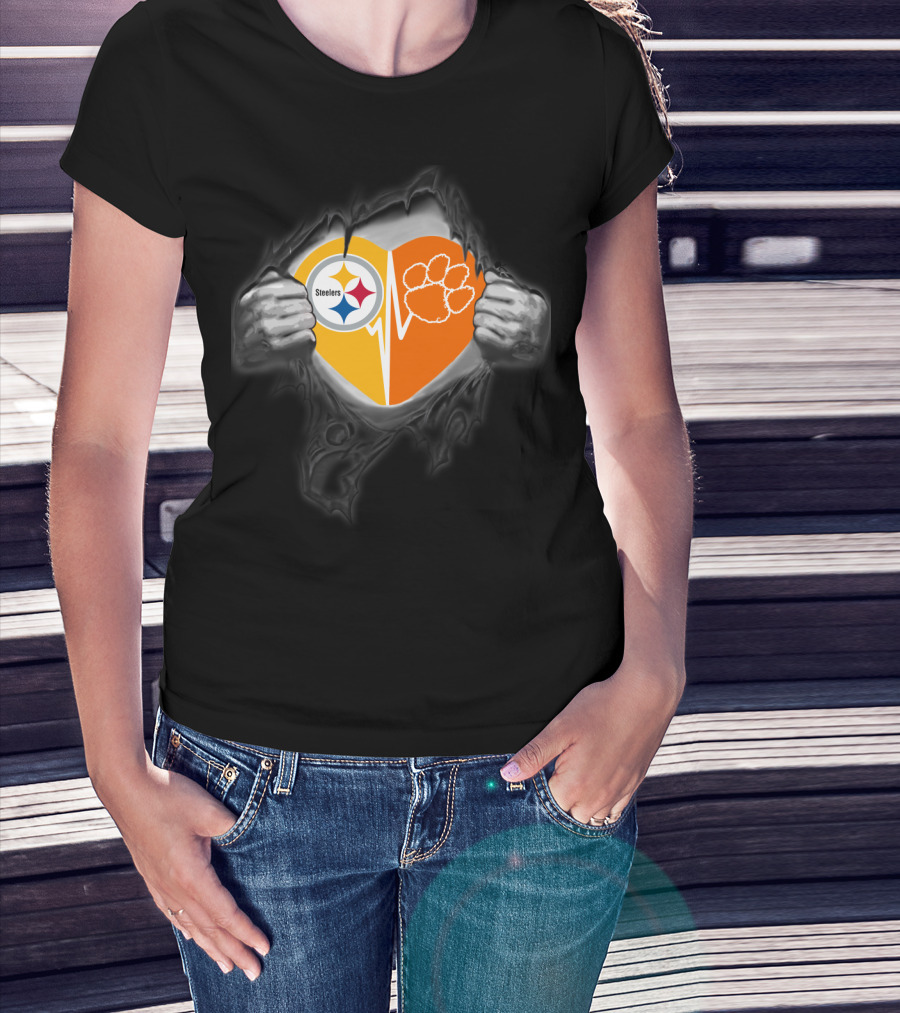 Steelers Heartbeat Clemson Tigers Paw T-Shirt