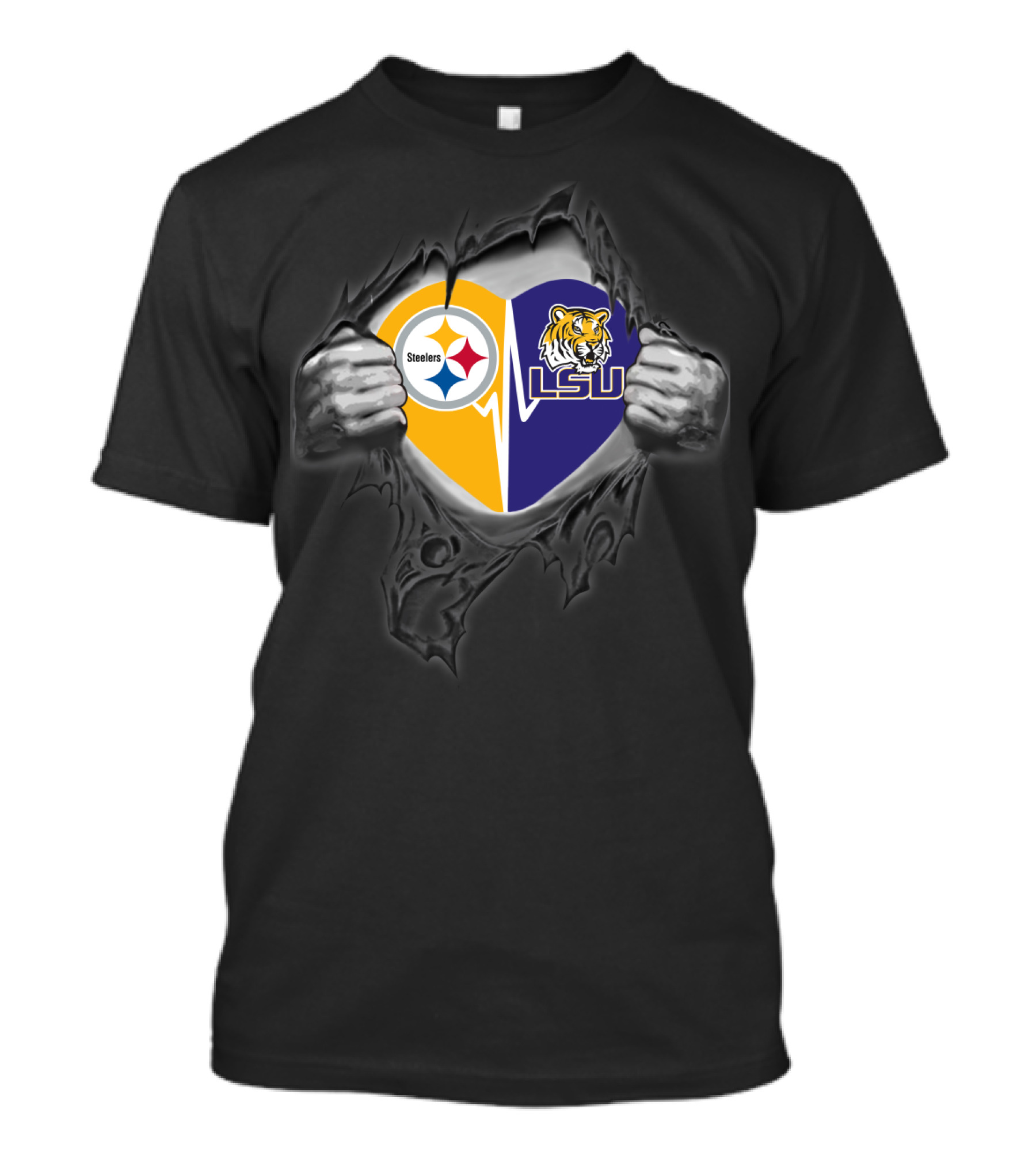 Steelers Lsu Tigers Heart Logo Rip T-Shirt
