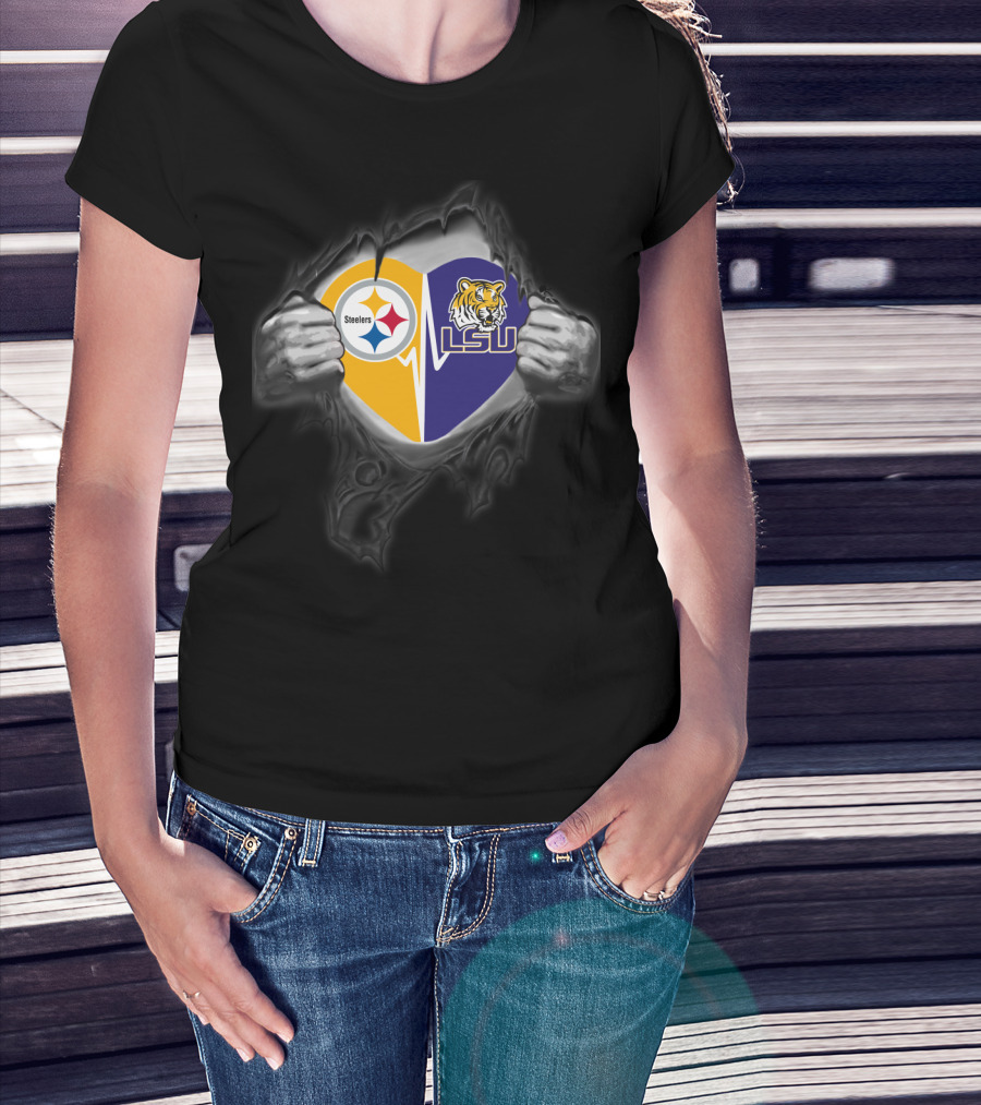 Steelers Lsu Tigers Heart Logo Rip T-Shirt