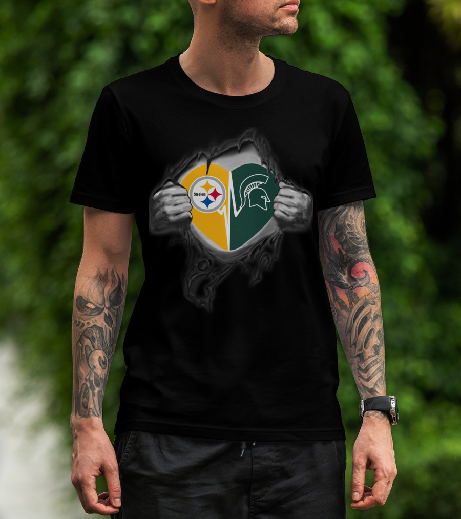 Steelers Michigan State Spartans Heart Logo Combination T-Shirt
