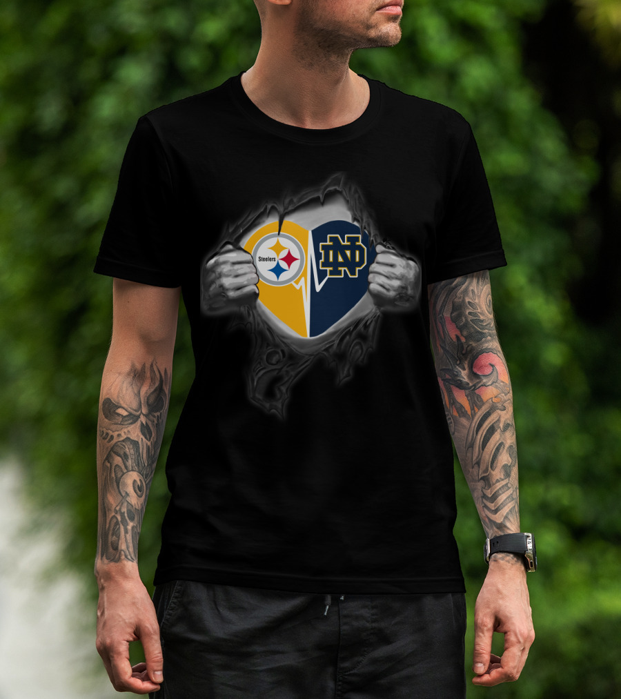 Steelers Notre Dame Heart Logo Fusion T-Shirt