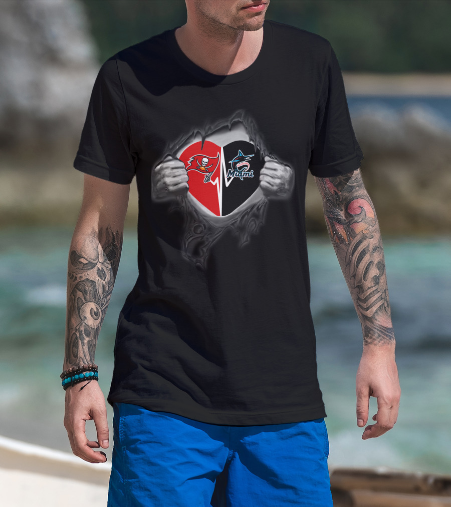 Buccaneers Heart Miami Marlins Logo Fusion T-Shirt