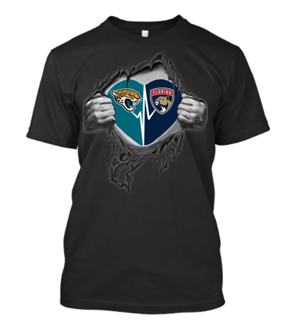 Jaguars And Florida Panthers Heartbeat Shield T-Shirt