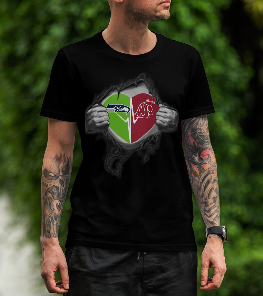 Seahawks Washington State Cougars Heart Logo Torn T-Shirt