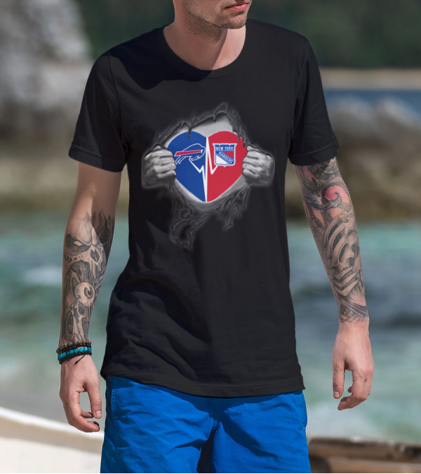 Buffalo Bills New York Rangers Heart Fan Logos T-Shirt