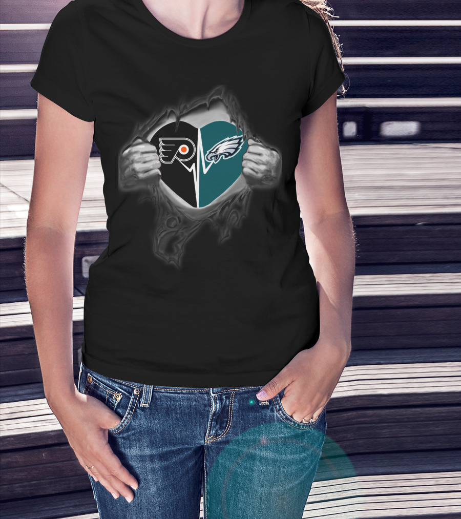 Philadelphia Flyers Eagles Heart Logo Rip T-Shirt