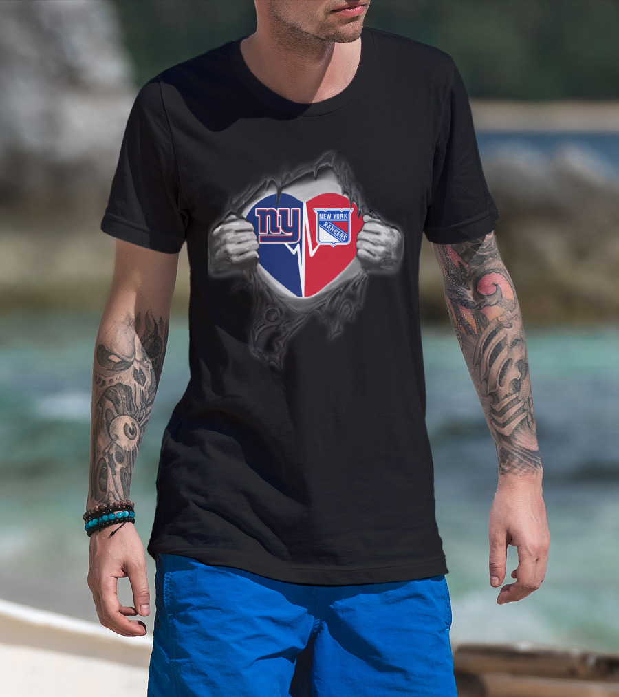 New York Giants New York Rangers Heartbeat Fusion T-Shirt