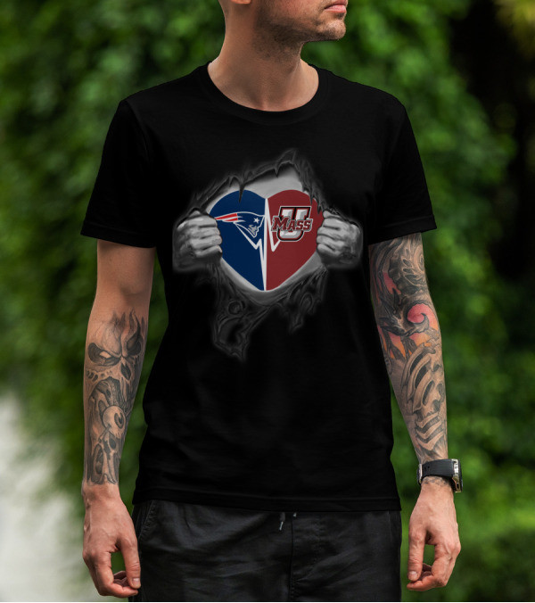 Patriots Umass Minutemen Heart Logo Fusion T-Shirt