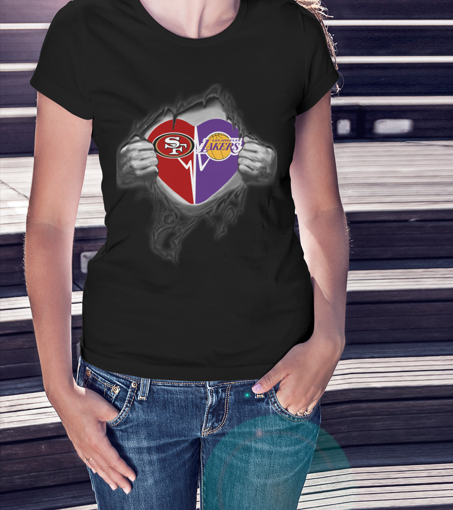 San Francisco 49ers Los Angeles Lakers Heart Logo Burst T-Shirt