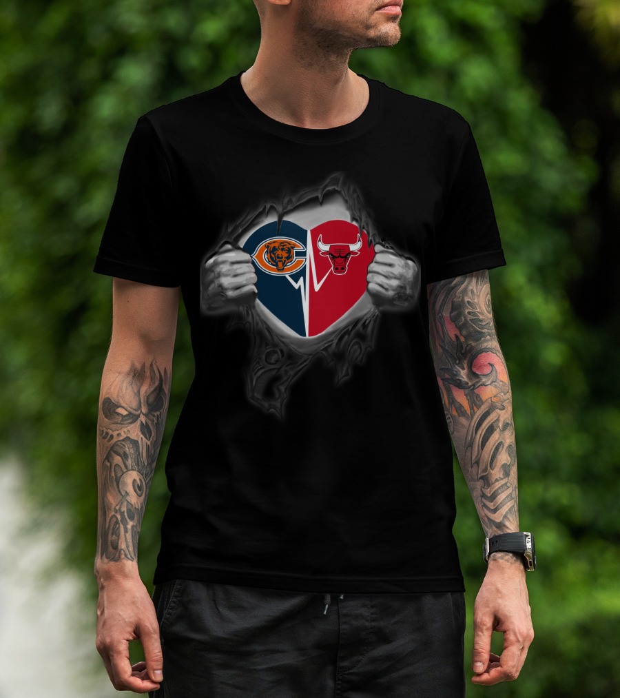 Chicago Bears Bulls Heart Logo Fusion T-Shirt