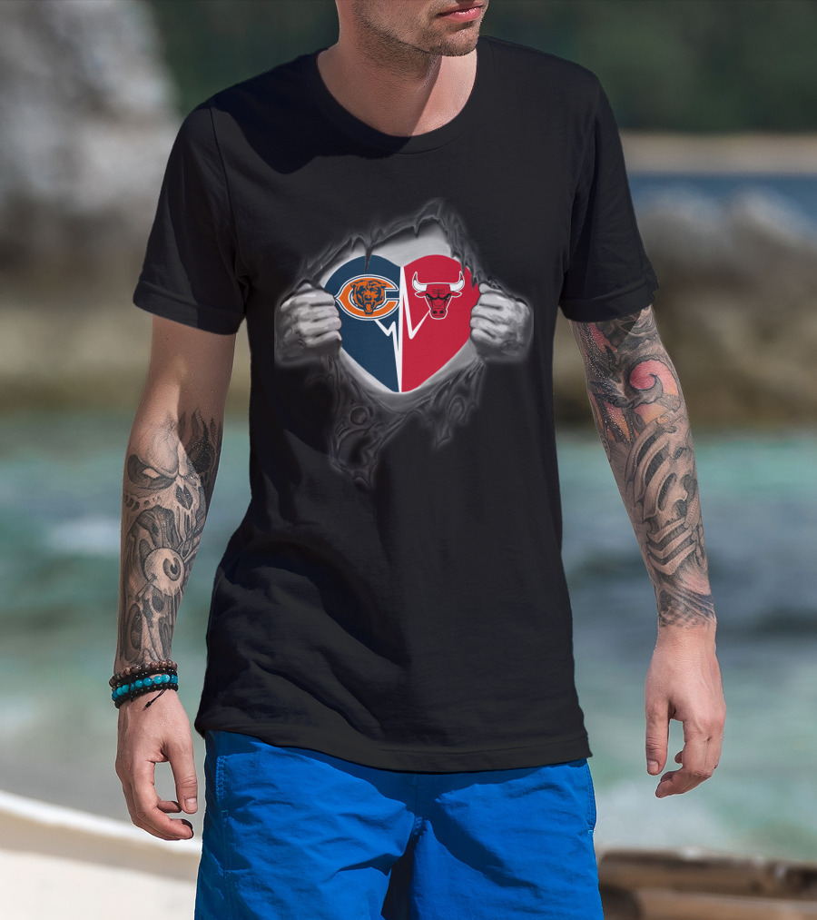 Chicago Bears Bulls Heart Logo Fusion T-Shirt