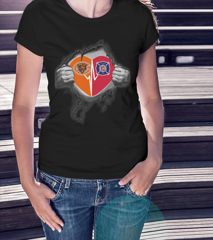 Chicago Bears And Fire Heart T-Shirt