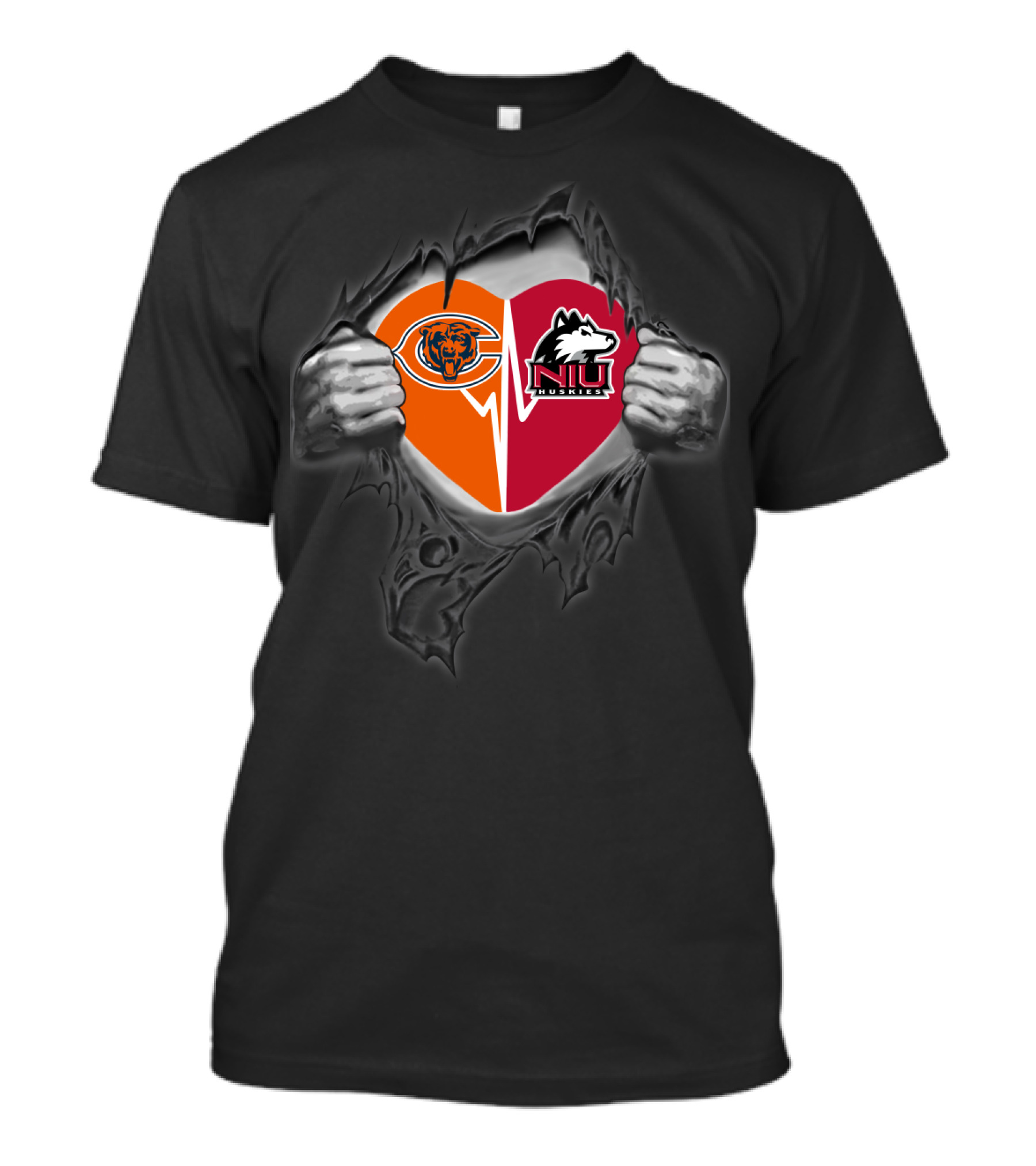 Chicago Bears Northern Illinois Huskies Heart Fan Unity T-Shirt