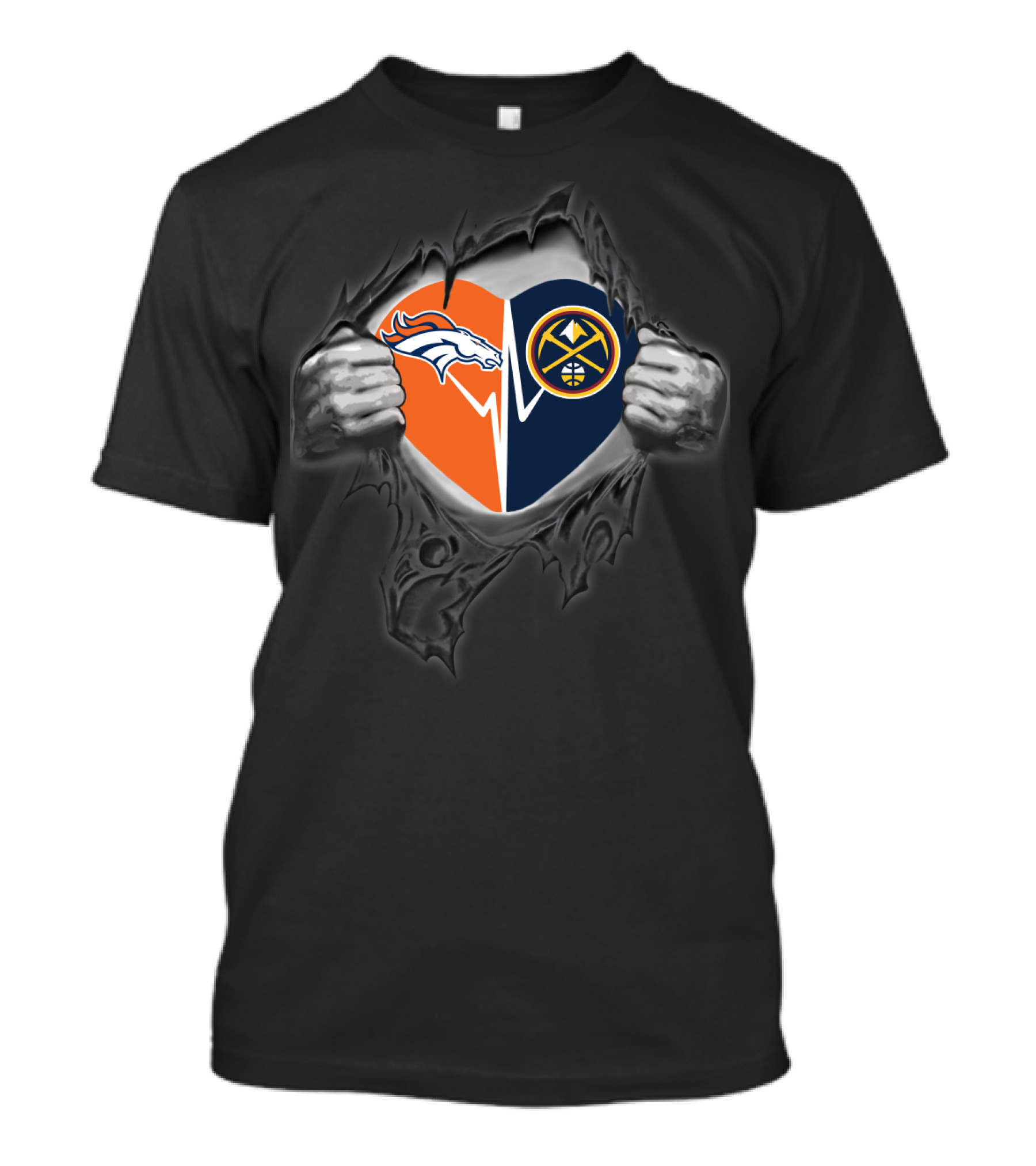 Broncos Denver Nuggets Heart Logo Fusion T-Shirt
