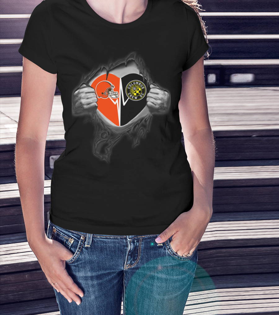 Browns Helmet And Columbus Crew Sc Logo Heart T-Shirt