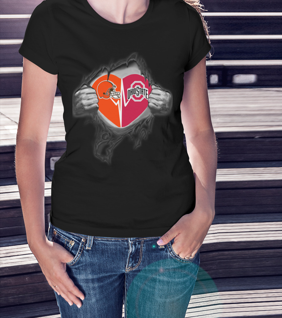 Cleveland Browns Ohio State Buckeyes Heart Ripped T-Shirt