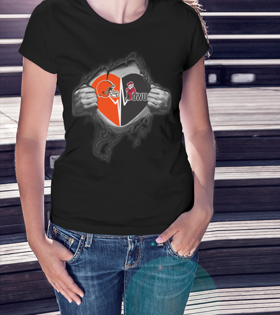 Cleveland Browns Ohio Wesleyan Battling Bishops Owu Football Heart T-Shirt
