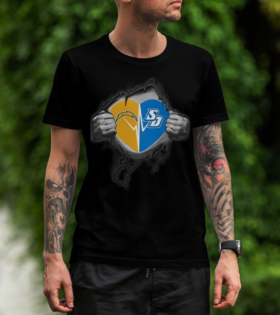 Chargers San Diego Toreros Heart Logo Rip T-Shirt
