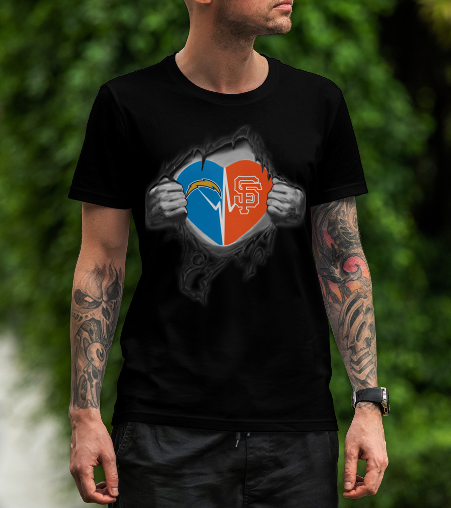 Chargers San Francisco Giants Heart Logo Fusion T-Shirt