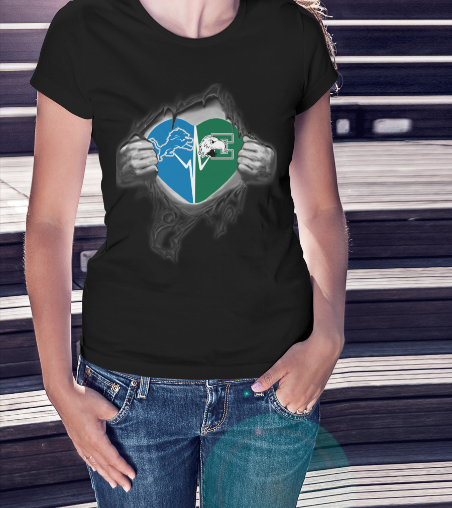 Detroit Lions Eastern Michigan Eagles Heart T-Shirt