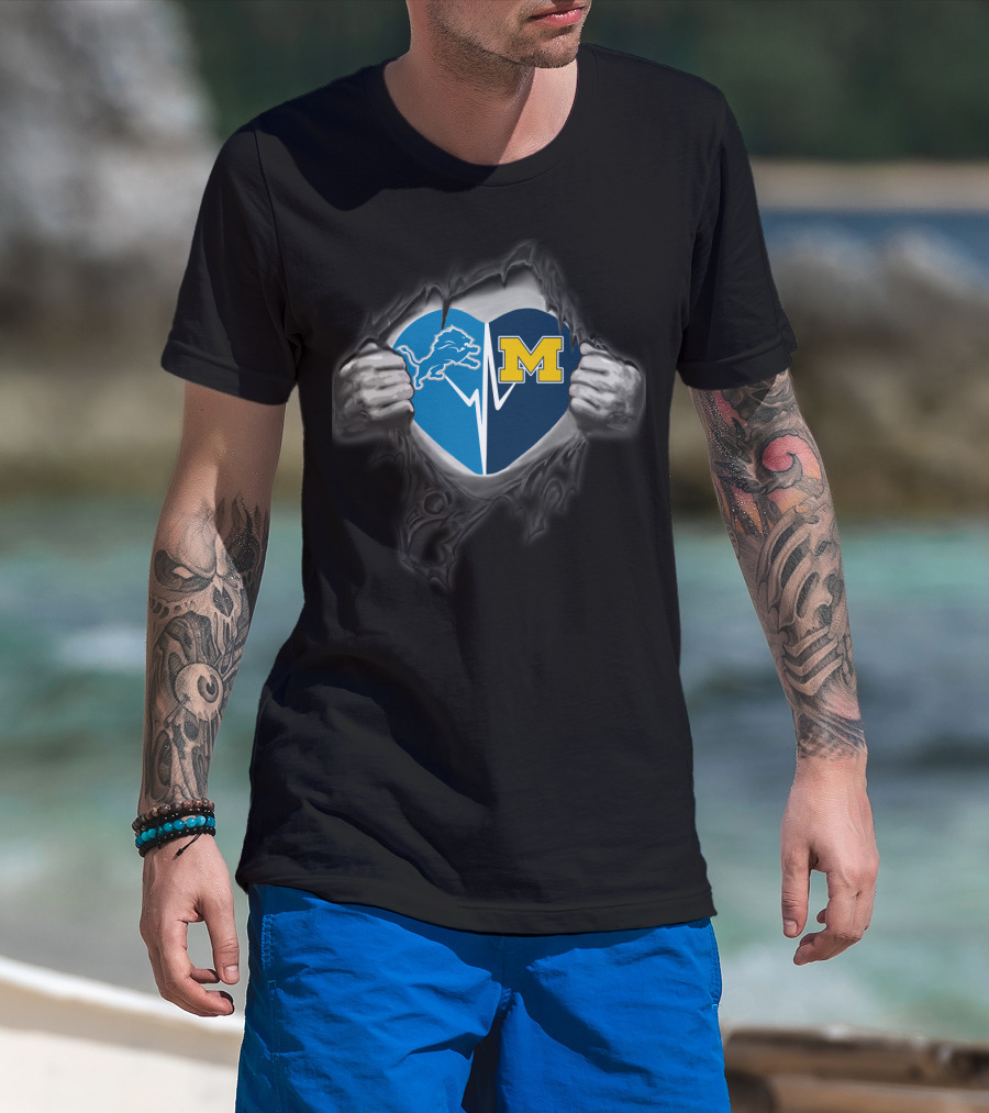 Lions Michigan Wolverines Heart Tear T-Shirt