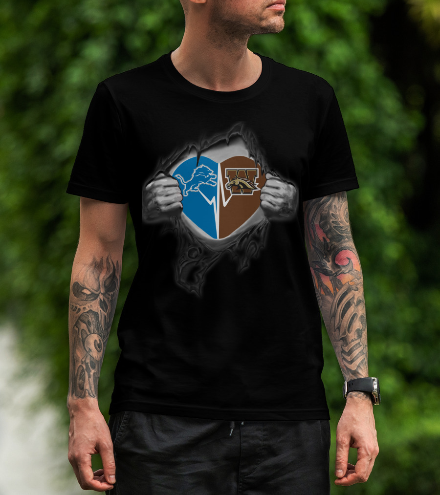 Detroit Lions And Western Michigan Broncos Heart T-Shirt