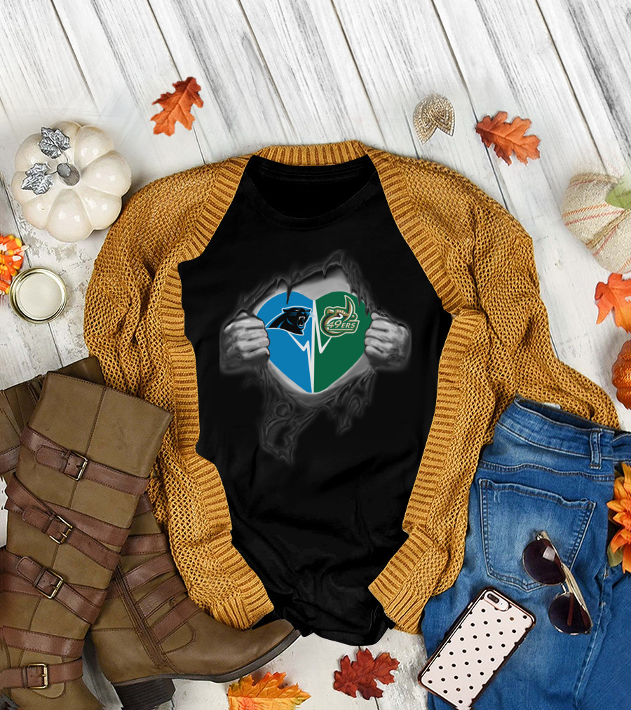 Carolina Panthers And Charlotte 49ers Heart T-Shirt