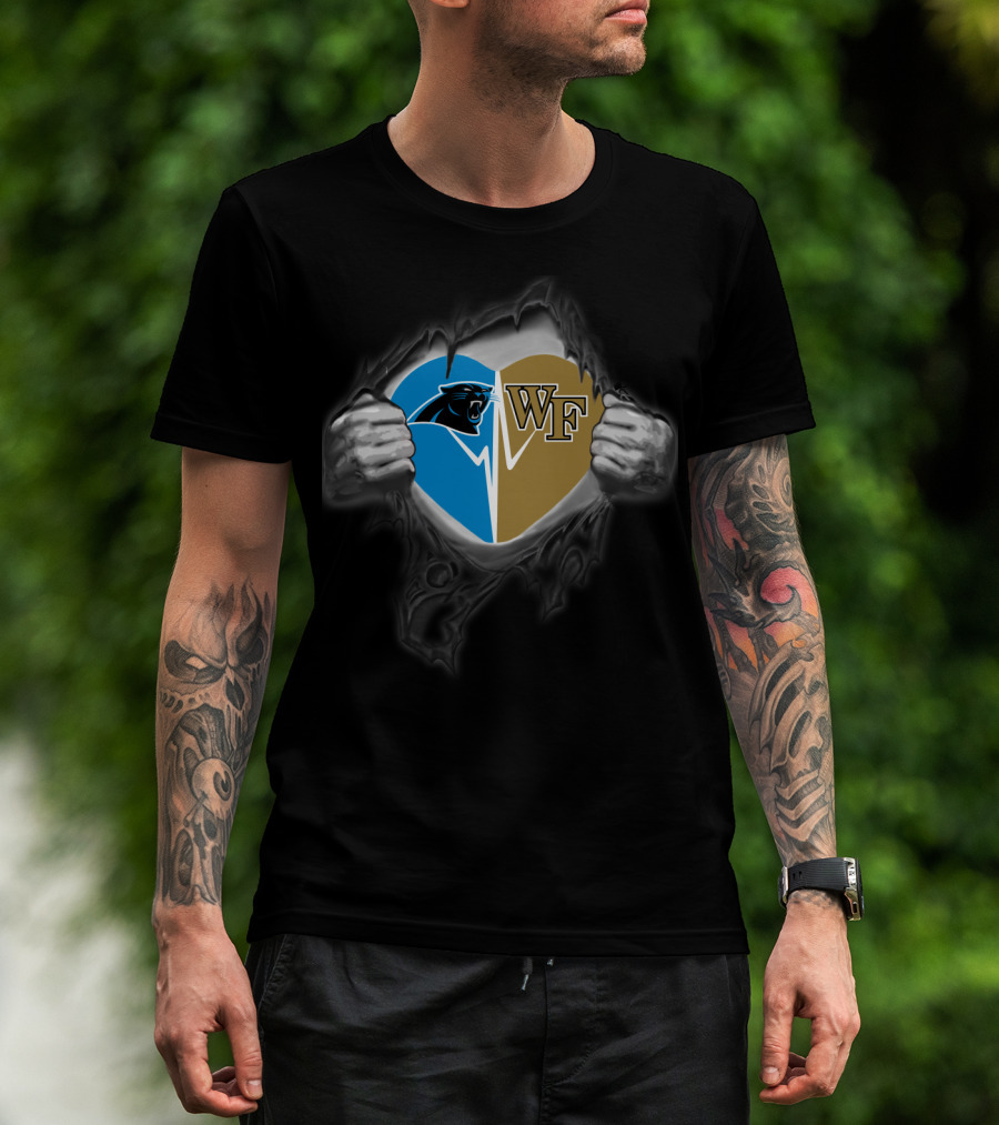 Carolina Panthers Wake Forest Heart Logo Tear T-Shirt