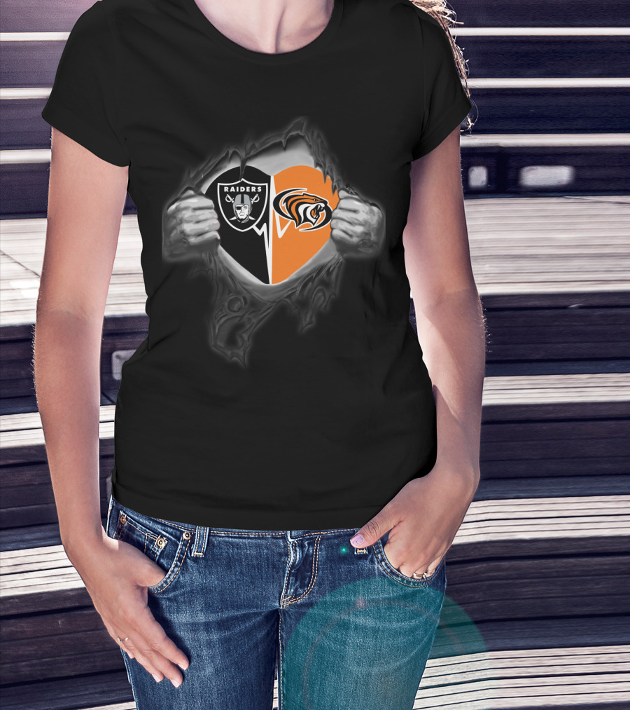 Raiders Pacific Tigers Heart Logo Fusion In Torn Fabric Effect T-Shirt