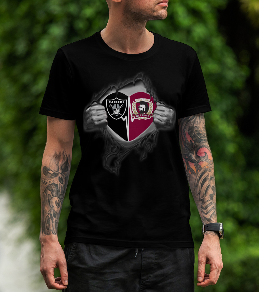 Raiders Westmont Warriors Logo Dual Emblem Peeling Reveal T-Shirt