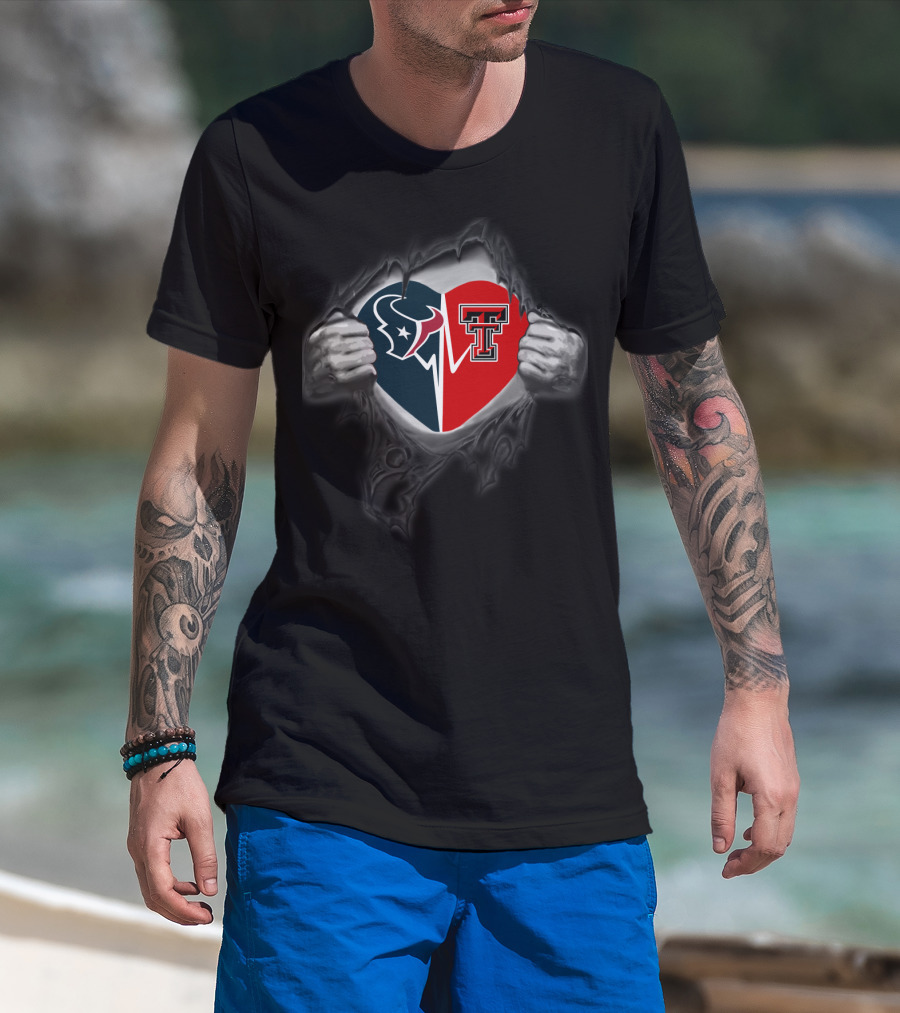 Texans Fan Heartbeat With Texas Tech Red Raiders Partnership T-Shirt