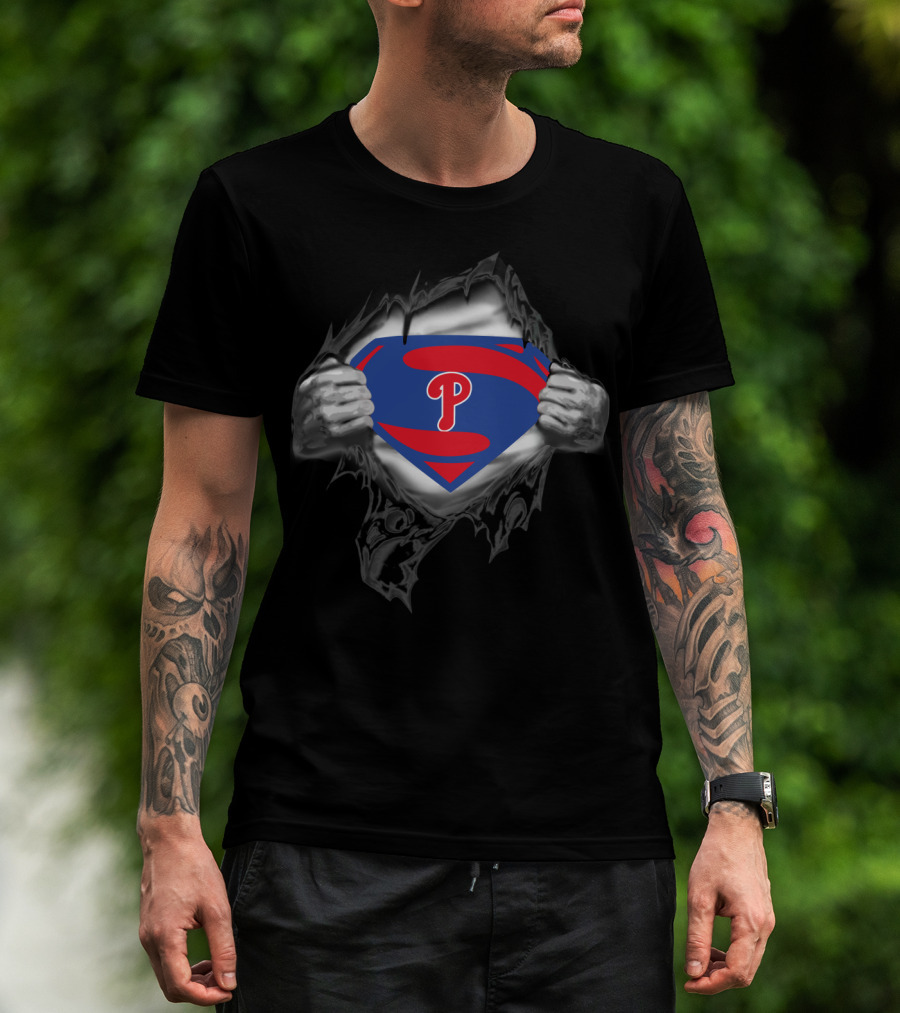 Superman Phillies Logo Emblem In Tearing Shield T-Shirt