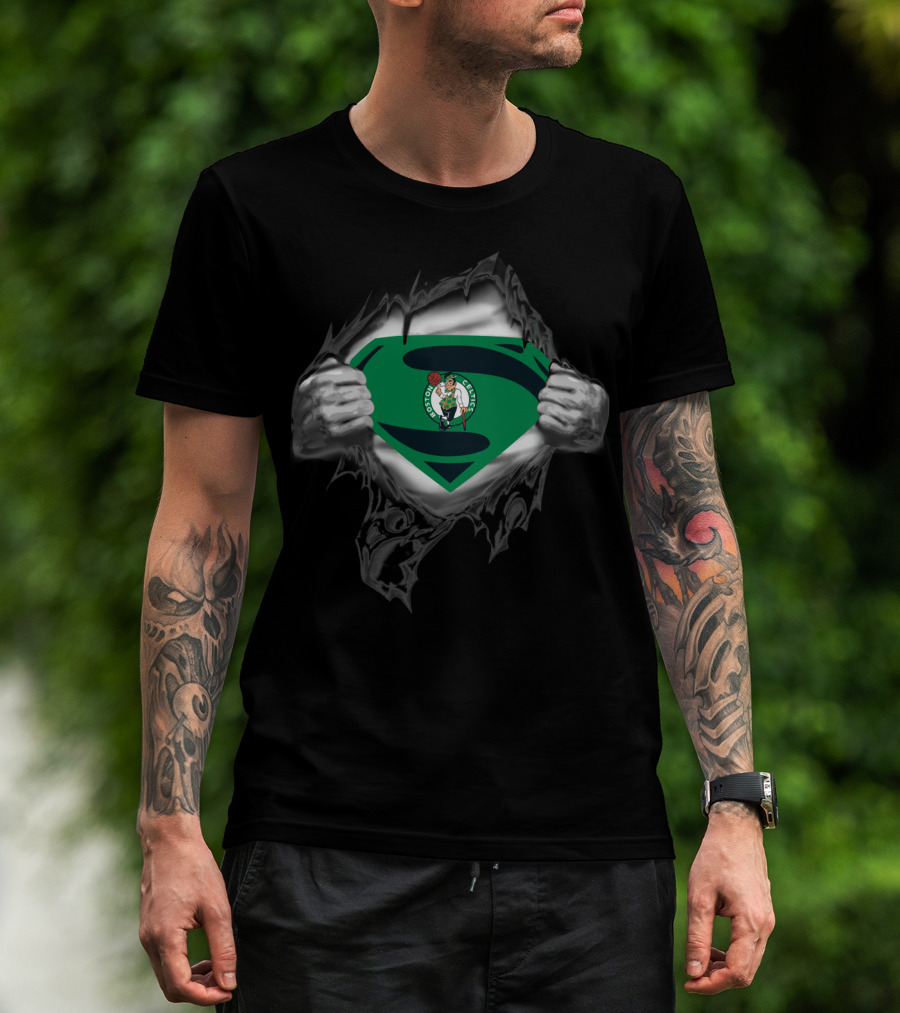 Boston Celtics Superman Logo Green Shield T-Shirt