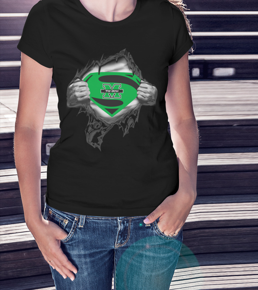 The Herd Marshall Thundering Herd Superman Logo Tear Open T-Shirt