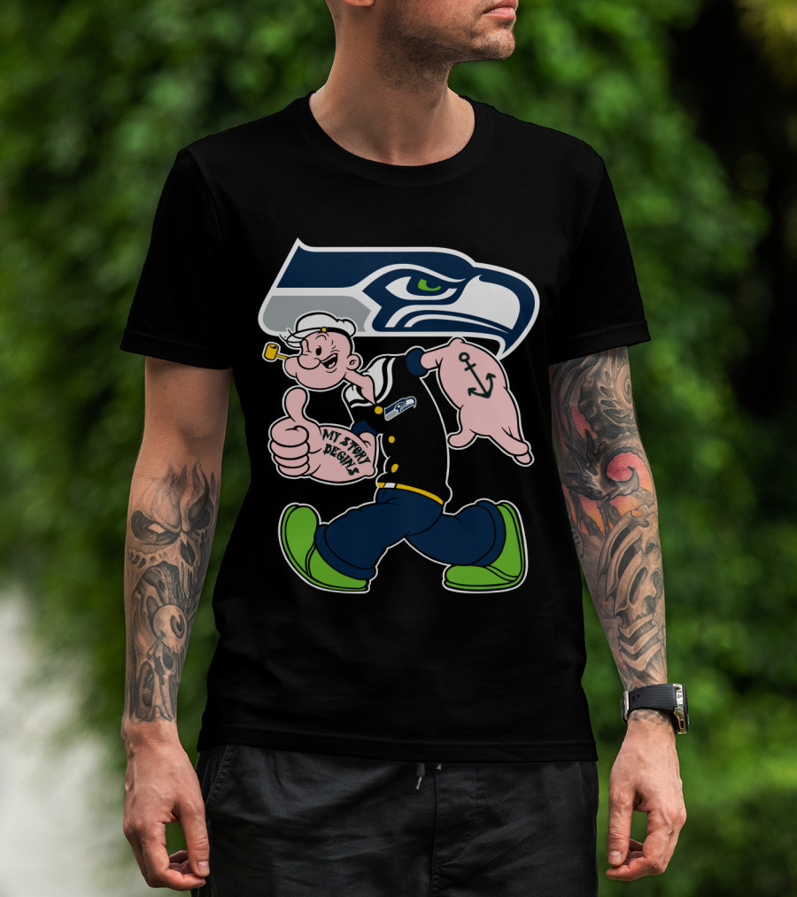 Seattle Seahawks Popeye Anchor Cartoon T-Shirt
