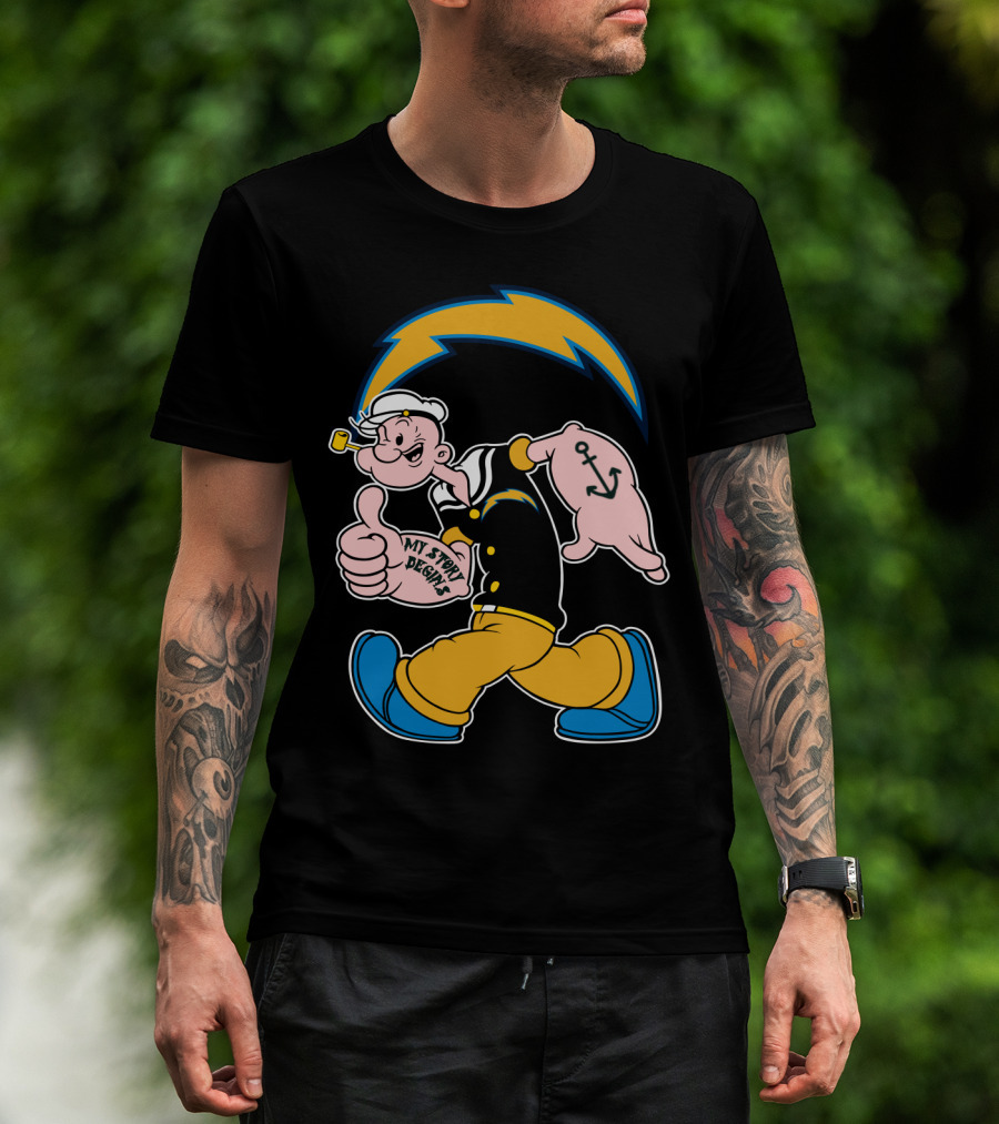 My Story Begins Los Angeles Chargers Popeye Navy Anchor T-Shirt