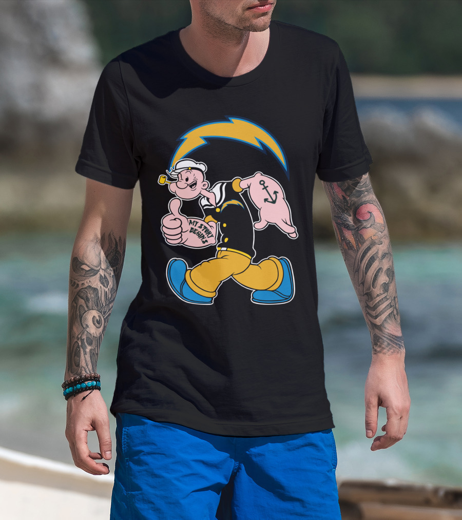 My Story Begins Los Angeles Chargers Popeye Navy Anchor T-Shirt