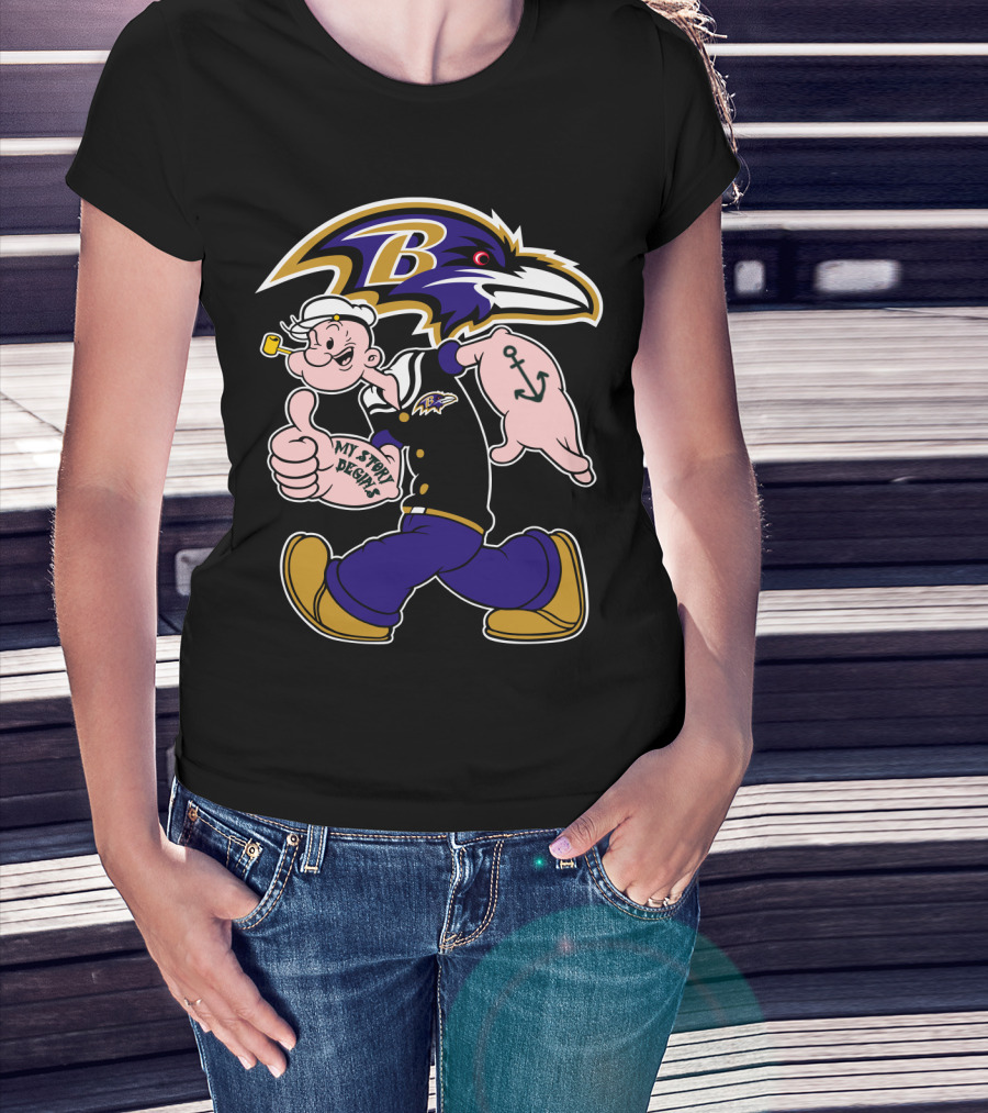 Baltimore Ravens Popeye Cartoon Character Nfl Crossover My Story Begins T-Shirt