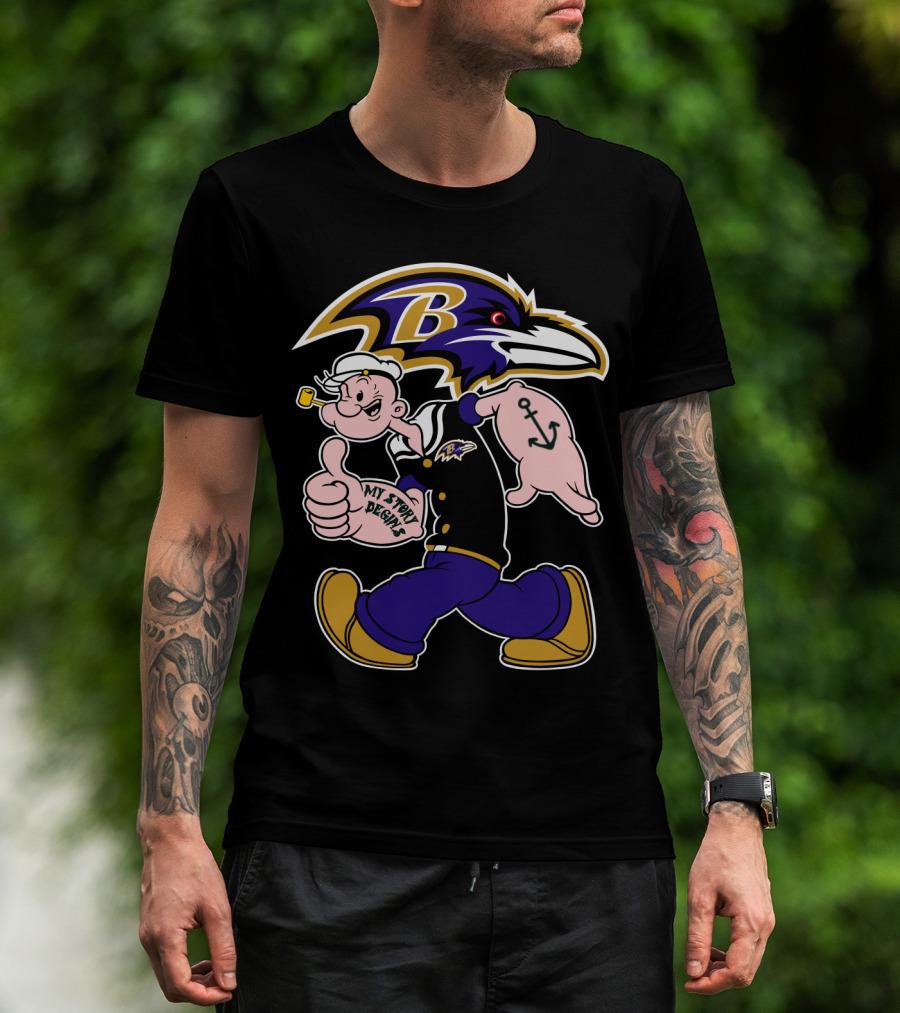 Baltimore Ravens Popeye Cartoon Character Nfl Crossover My Story Begins T-Shirt