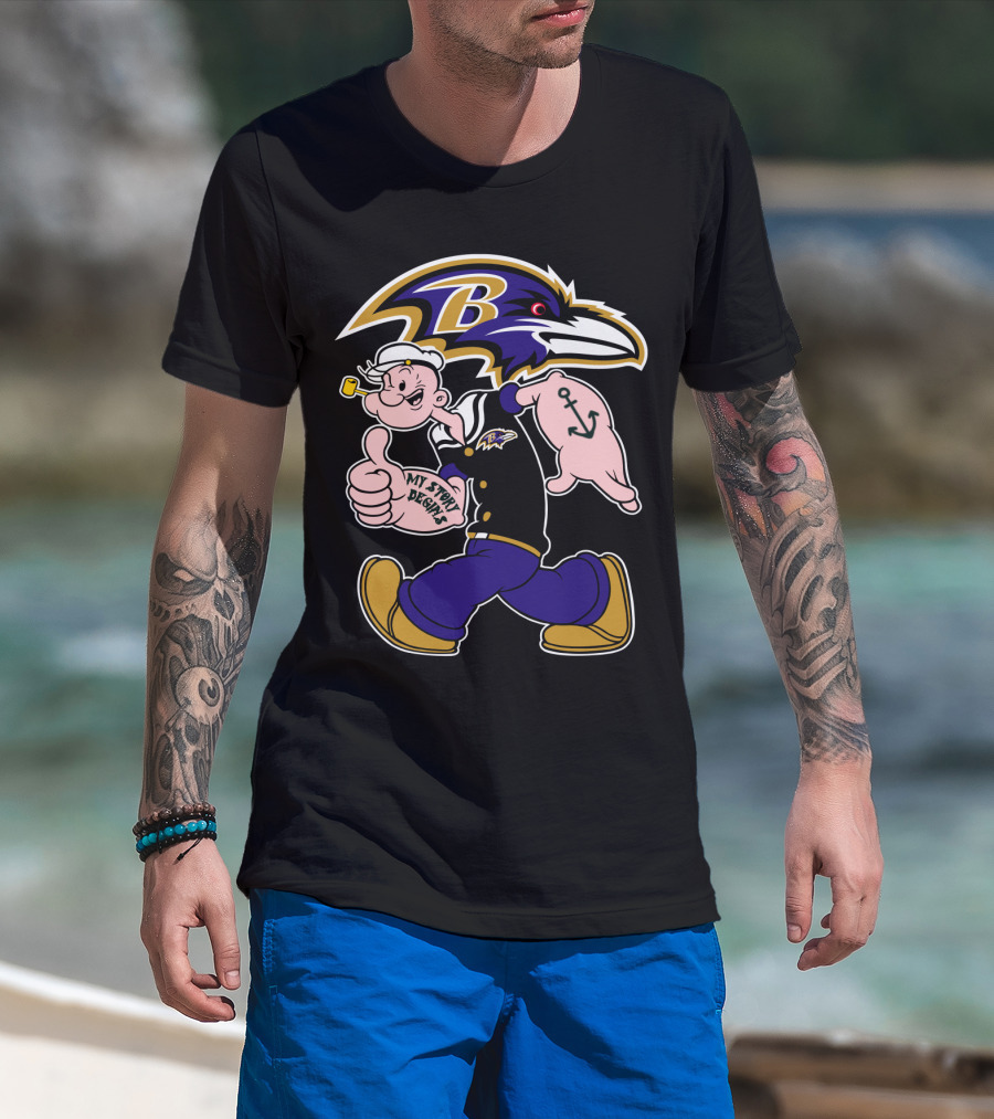 Baltimore Ravens Popeye Cartoon Character Nfl Crossover My Story Begins T-Shirt