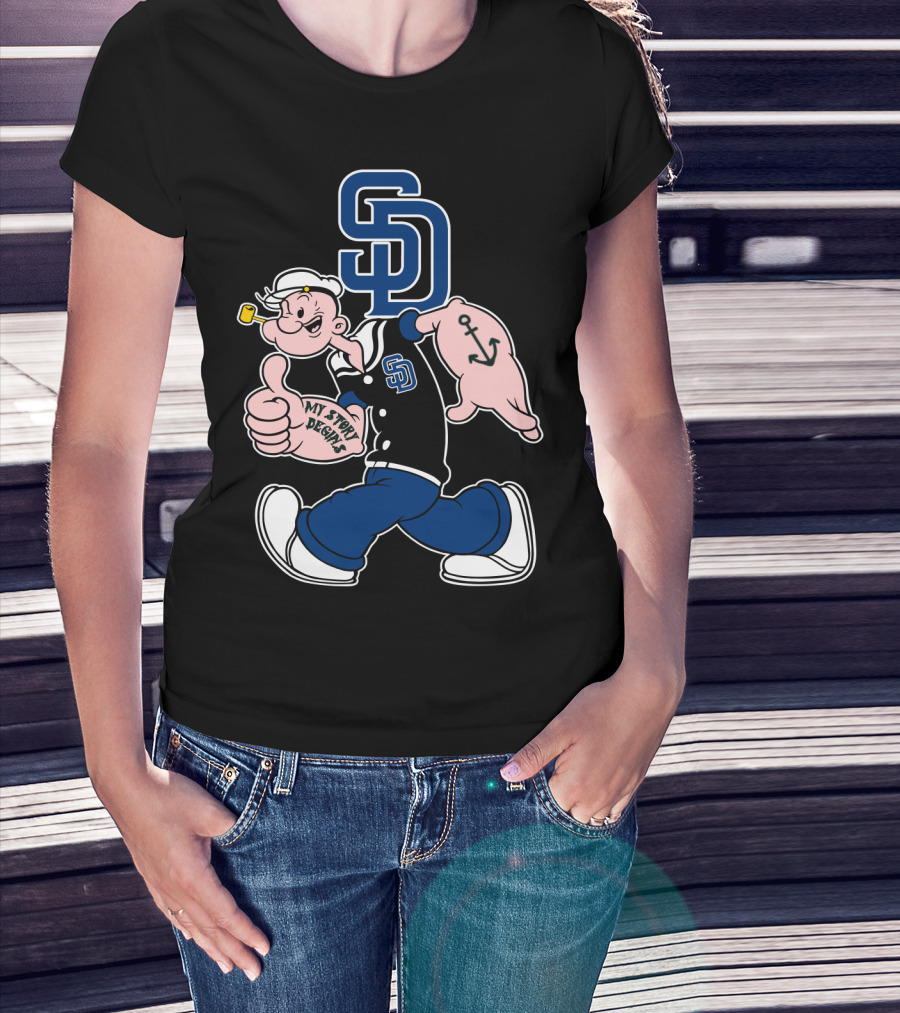 Sd Padres My Story Designs Popeye Walking Anchor Tattoo T-Shirt