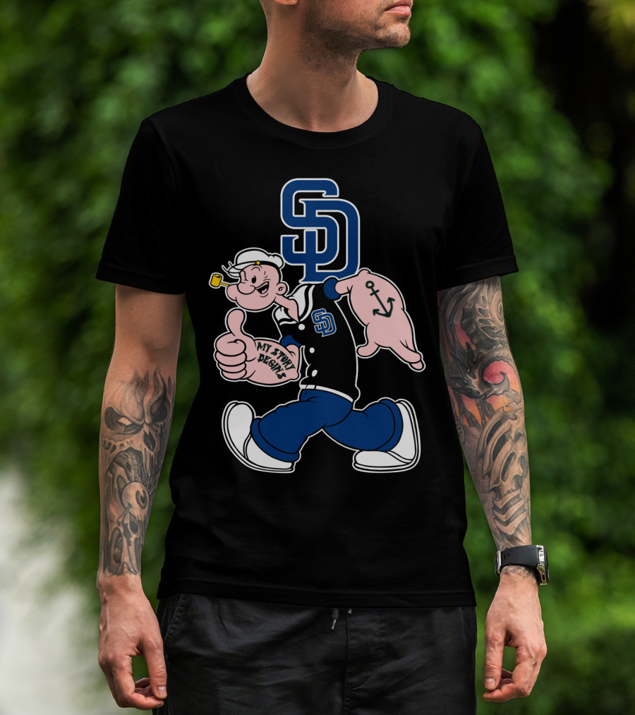 Sd Padres My Story Designs Popeye Walking Anchor Tattoo T-Shirt
